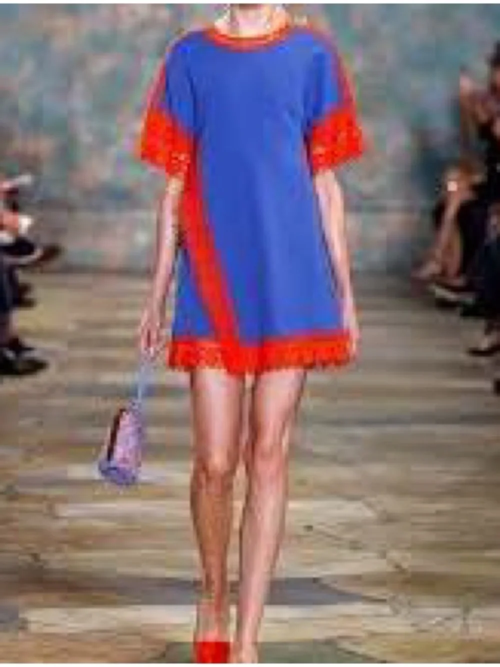 Tory Burch Marissa Dress Womens 2 Blue Orange Crochet Trim Runway